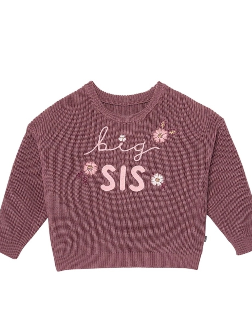 Gerber Mauve Knit 'Big SIS' Sweater with Pink Floral Embroidery